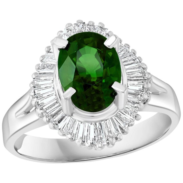 1.8 Carat Oval Tsavorite and 1.0 Carat Diamond Ring in Platinum Estate Size 6 For Sale - Image 15 of 18