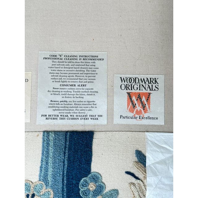Vintage Woodmark Mary Webb Wood Blue "Tree of Life" Embroidered Wingback Chair For Sale - Image 12 of 12