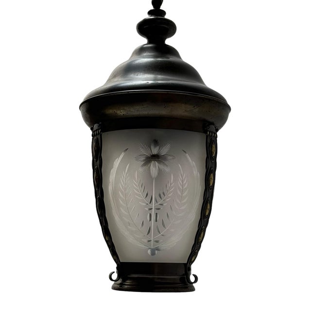 Art Nouveau Patinated Brass Hall Lantern, 1900s For Sale - Image 12 of 14