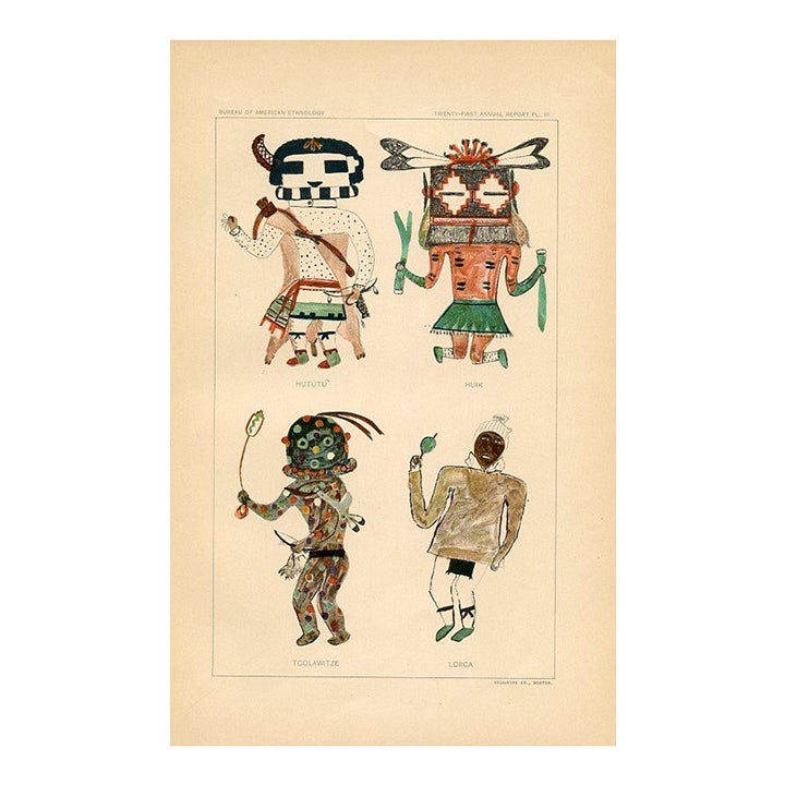Early 1900s, Hopi Indian Kachina Print, Fire God, Original Antique ...