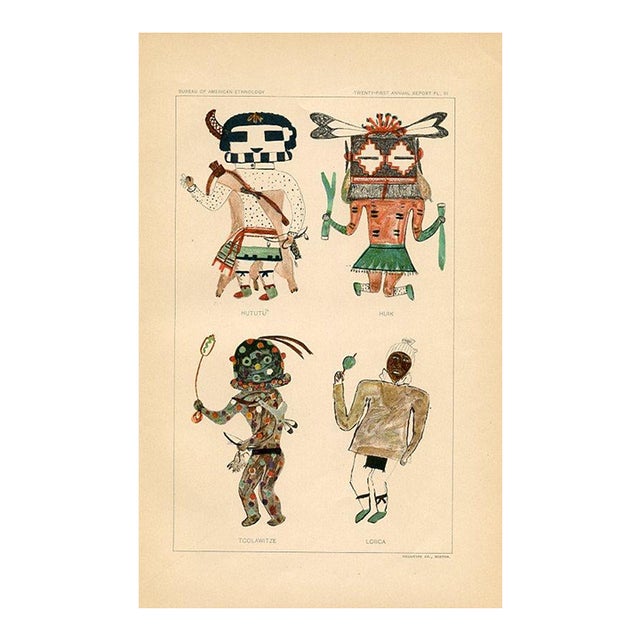 Early 1900s, Hopi Indian Kachina Print, Fire God, Original Antique Native American Lithograph For Sale