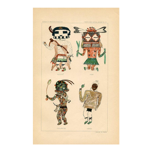 Early 1900s, Hopi Indian Kachina Print, Fire God, Original Antique Native American Lithograph