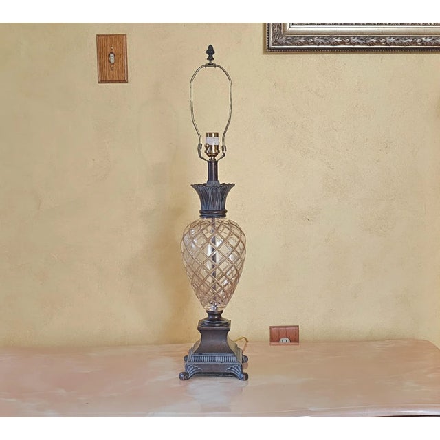 Transparent Uttermost Mid-Century Modern Style Bronze Crystal and Bronze Pineapple Table Lamp For Sale - Image 8 of 13