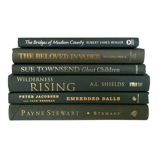 Early 21st Century Hunter Green Book Stack With Contemporary Titles - Set of 6 For Sale
