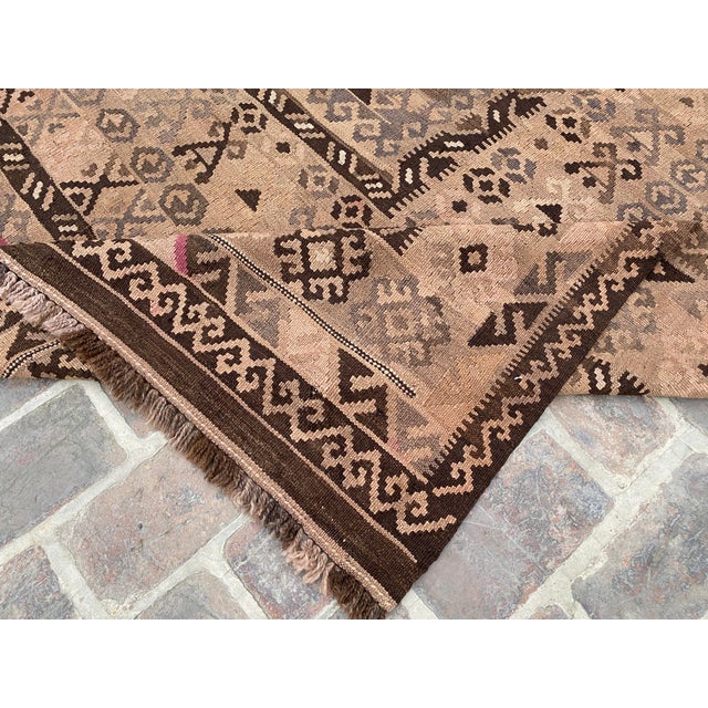 Afghan Maliki Kilim Area Rug, Handwoven Wool, 8x10, Camel & Brown For Sale - Image 10 of 11