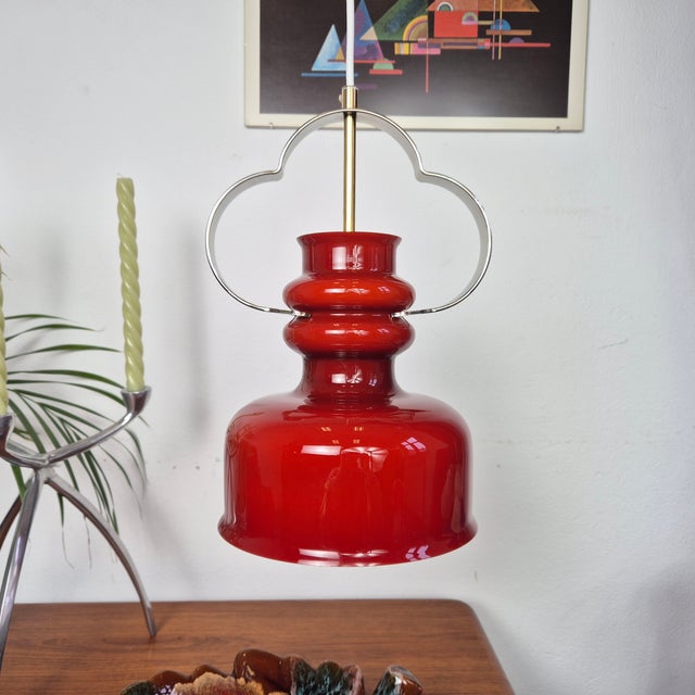 1960s Red Glass Pendant Lamp from Flygsfors, Sweden, 1960s For Sale - Image 5 of 10