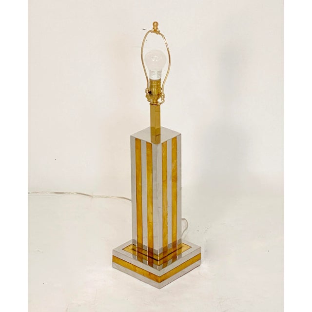 Metal Italian Modern Table Lamp of Chrome and Brass by Romeo Rega For Sale - Image 7 of 12