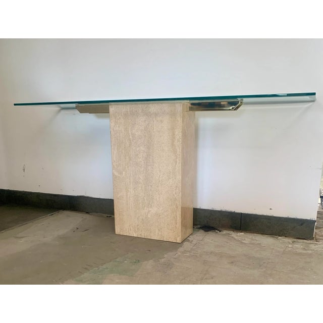 Italian Artedi Travertine Glass Console Table For Sale - Image 4 of 9