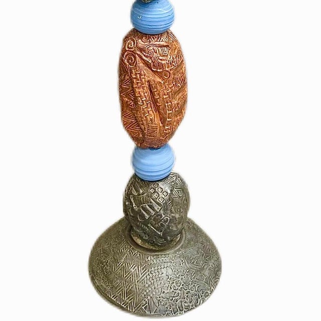 Marc Zimmerman "Stone Perch 4" Glazed Ceramic Totem, 62 Inches Tall, Stone-Like Brown Forms, Blue Sphere Accents, Contemporary Art West Coast For Sale - Image 4 of 7