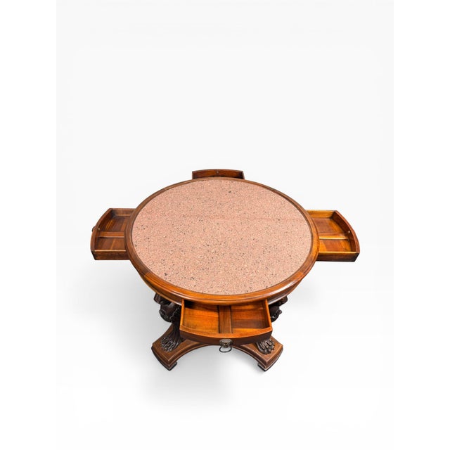 2000 - 2009 Theodore Alexander Neoclassical Lion Monopodia Game Table With Granite Top & Pull-Out Trays For Sale - Image 5 of 13