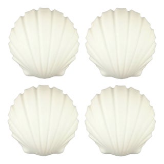 Vintage Shell-Shaped Opaline Glass Wall Lamps, Limburg, 1970s, Set of 4 For Sale