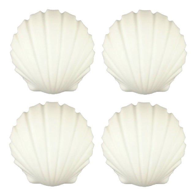 Vintage Shell-Shaped Opaline Glass Wall Lamps, Limburg, 1970s, Set of 4 For Sale