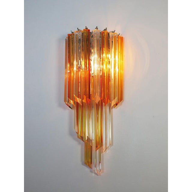 1990s Vintage Murano Wall Sconce with Quadriedri Amber and Trasparent Prism, 1990, Set of 2 For Sale - Image 5 of 13