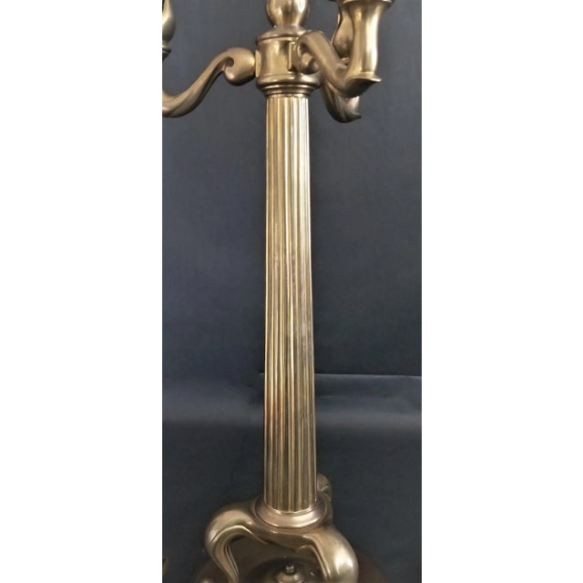 1980s Pair of 1986 Chapman Heavy Brass Candelabra Fluted Column Table Lamps For Sale - Image 5 of 10