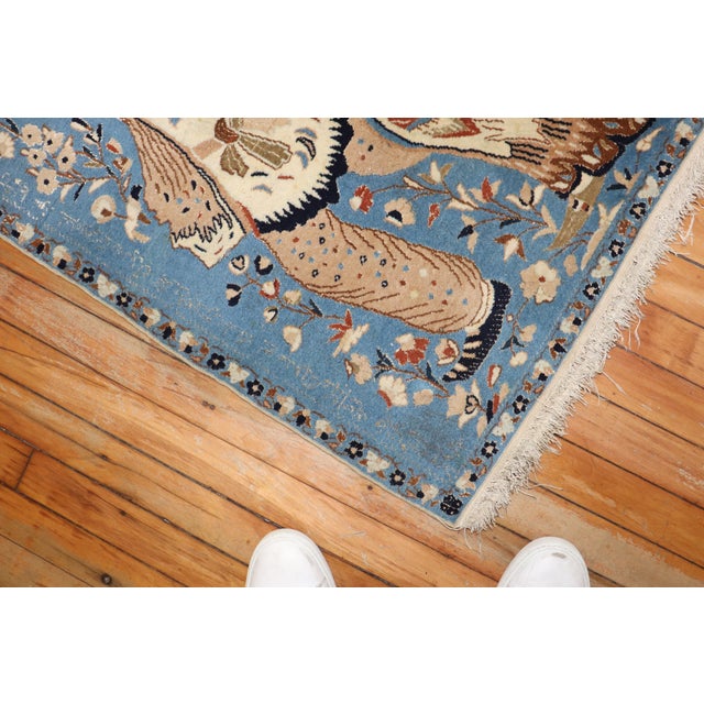 Vintage Zabihi Collection Persian Nain Blue Pictorial Rug For Sale In New York - Image 6 of 9