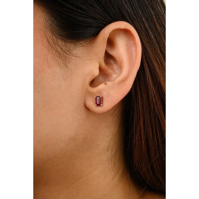 1.16ct Pigeon Red Ruby Prong Set Earrings in 14k Gold July Birthstone- 2 Pieces For Sale - Image 4 of 10