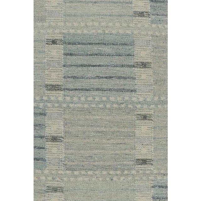 Late 20th Century Rug & Kilim’s Custom Scandinavian Rug With Blue Geometric Patterns For Sale - Image 5 of 7
