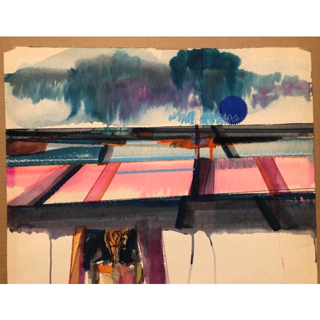 1964 Jack O'Hara Manscape Watercolor Painting With Collage Chairish