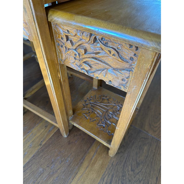 Asian Carved Nesting Side Tables Set of 4 1960s For Sale - Image 11 of 12