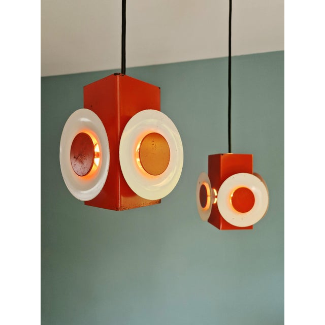 Space Age Cascade Chandelier in Orange and White Lacquered Metal from Raak, 1970s For Sale - Image 16 of 17
