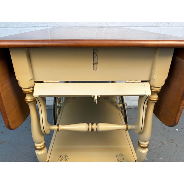Wood Vintage Ethan Allen Stenciled Drop Leaf Tea Cart For Sale - Image 7 of 18