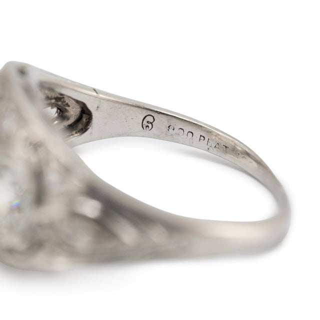 Metal Antique Edwardian Platinum 2.34ctw Old Euro Diamond Three-Stone Engagement Ring, Size 7 For Sale - Image 7 of 8