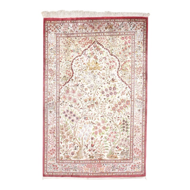 Persian Silk QUM Rug - 4'3" X 6'7" For Sale