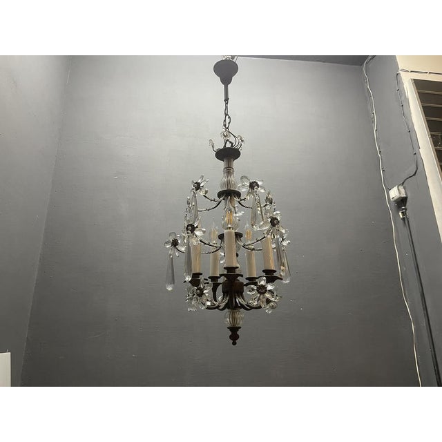 Crystal Beaded Bronze Flower Chandelier, 1950s For Sale - Image 8 of 10