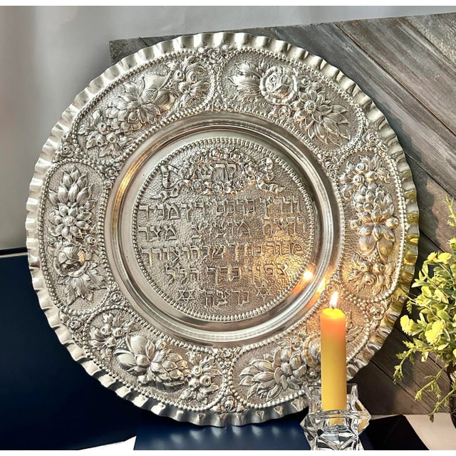 This is for a beautiful rare Hungarian collectible Sterling Silver (925) heavy guaged / hand Chased Passover Seder plate....
