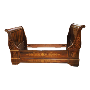 Circa 1820 French Sleigh Bed and Chevet Side Table With Sycamore Inlay