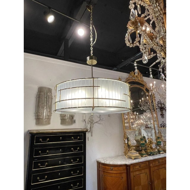 Large Scale Murano Glass and Brass Round Chandelier For Sale In Dallas - Image 6 of 7