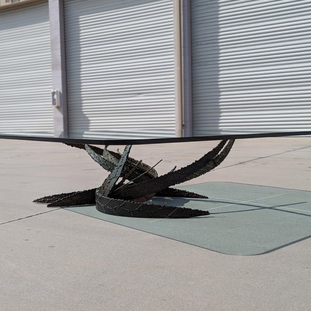1972 Silas Seandel Brutalist Torch-Cut Coffee Table, Mid-Century, Glass For Sale - Image 17 of 18