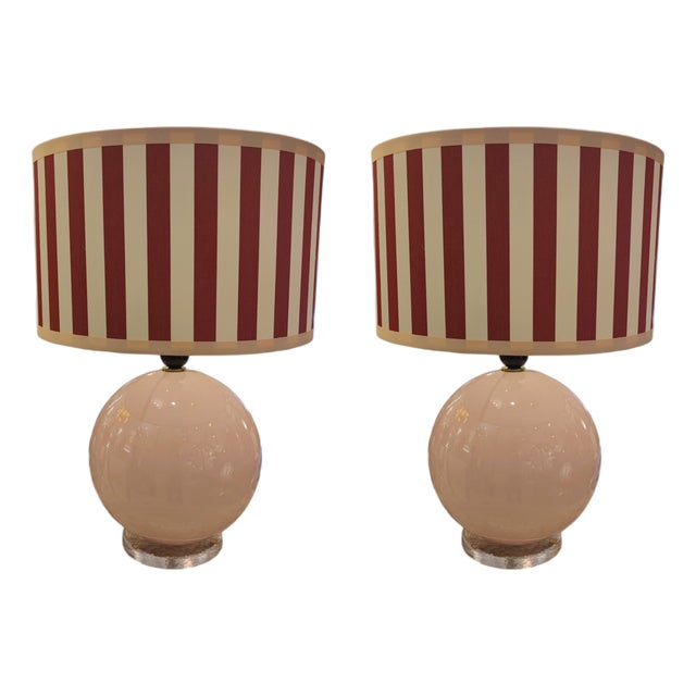 Pink Murano Glass Globe Lamps, 1970s, Set of 2 For Sale