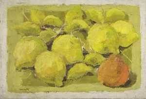 Franco Marzilli, Still Life with Lemons and Pear, Oil Painting, 1970s