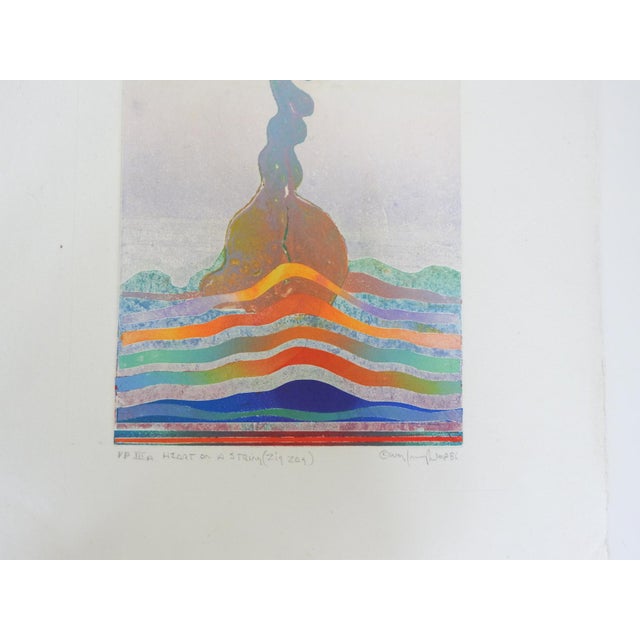 1986 colored intaglio print by Walter Crump (20th, 21st century) Massachusetts. Signed, dated and titled Heart on a String...