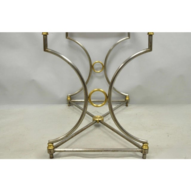 Traditional Vintage Directoire Maison Jansen Style Steel & Brass Marble Top Console Table For Sale - Image 3 of 18