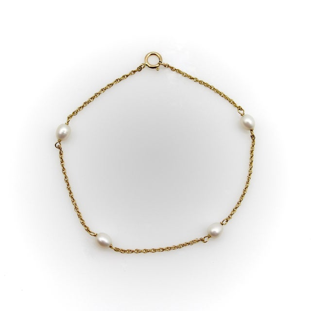 Contemporary Vintage 14k Gold and Cultured Pearl Bracelet For Sale - Image 3 of 6