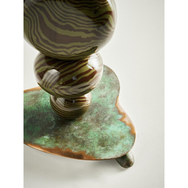 Contemporary Brown & Green Ceramic & Bronze Alto Side Table by Henry Holland Studio For Sale - Image 3 of 6
