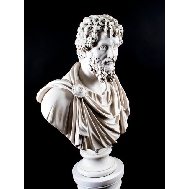 Marble Bust and Pedestal Depicting Roman Emperor Lucius Versus, Set of 2 For Sale - Image 6 of 18