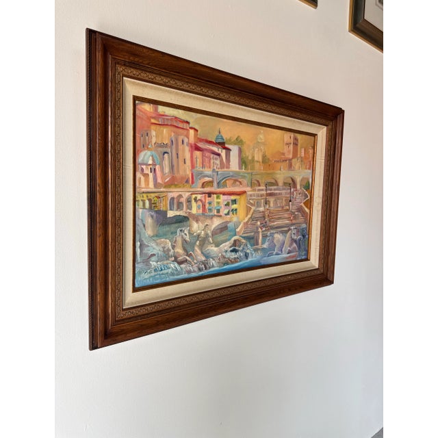 Charming and colorful vintage Parisian landscape oil painting, created on plywood panel and signed by the artist in the...