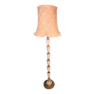 1950s Frederick Cooper Style Asian Regency Marble and Brass Floor Lamp For Sale