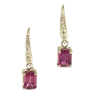 Diamond Rubellite Tourmaline Earrings 14k Gold 2.05 Tcw Certified For Sale