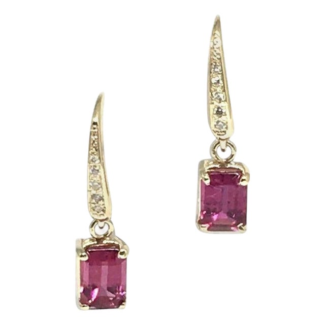 Diamond Rubellite Tourmaline Earrings 14k Gold 2.05 Tcw Certified For Sale