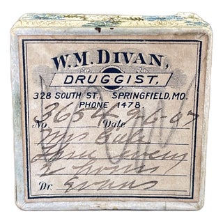 Antique 1907 Apothecary Box From w.m. Divan, Druggist - Springfield, Missouri. For Sale