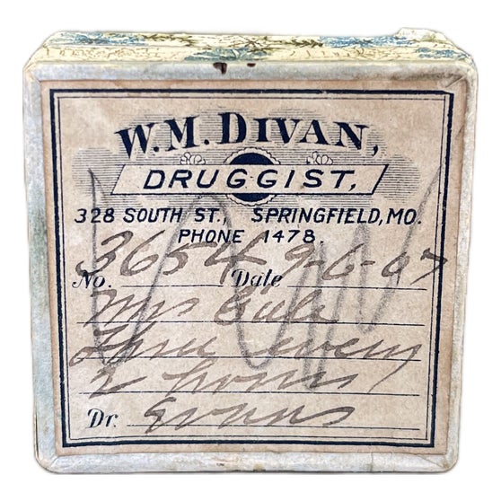 Antique 1907 Apothecary Box From w.m. Divan, Druggist - Springfield, Missouri. For Sale