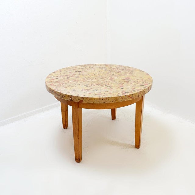 Round Wooden Coffee Table with Marble Top For Sale - Image 10 of 14