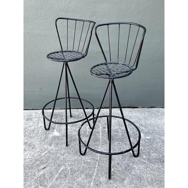 Black Vintage Atomic MCM Wrought Iron Barstools - A Pair For Sale - Image 8 of 12