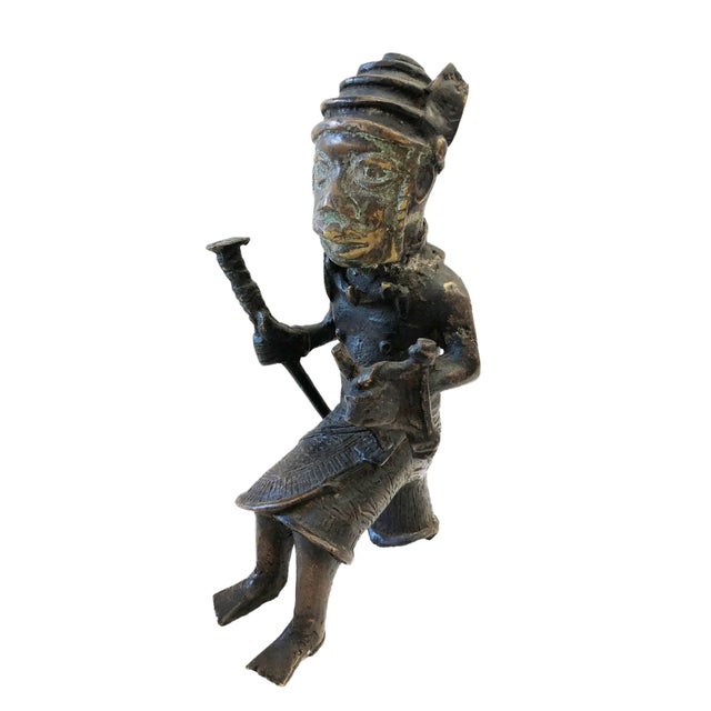 Vintage Benin Bronze Oba King Soldier Nigeria African 9" H For Sale In New York - Image 6 of 8