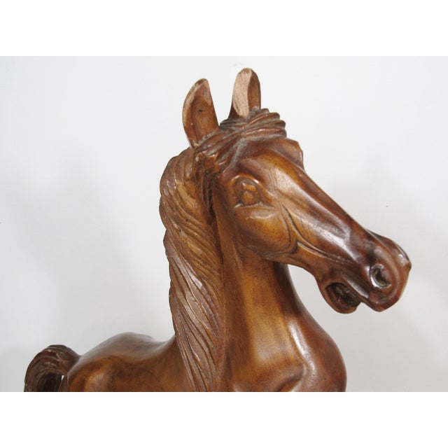 Mid-Century Hand-Carved Wooden Rearing Stallion on Natural Base – 17.5"h For Sale - Image 13 of 18
