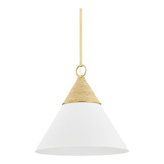 Mitzi Mica 1-Light Aged Brass Pendant with Rattan Accent, Large For Sale
